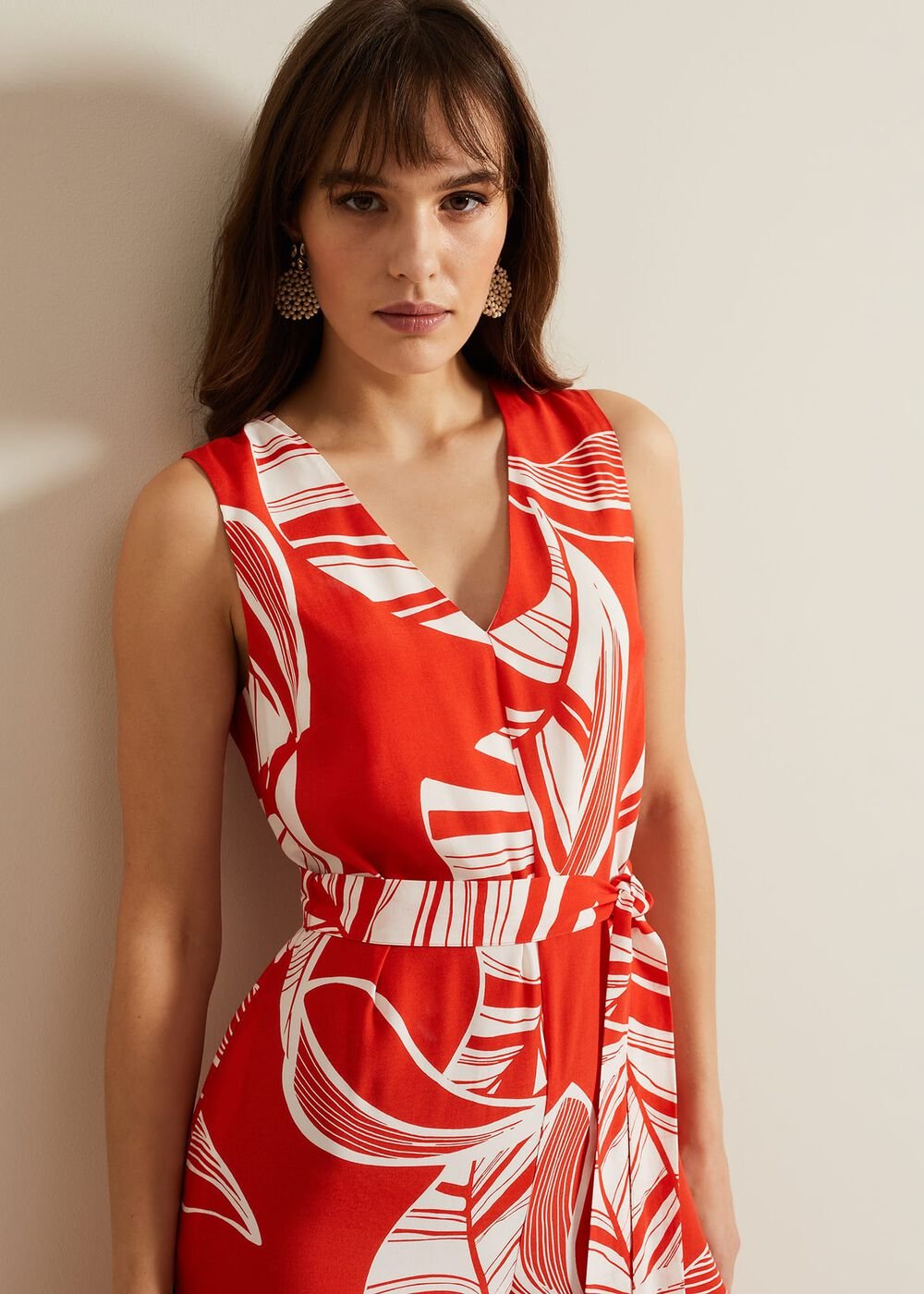 Suzie Leaf Print Jumpsuit Red