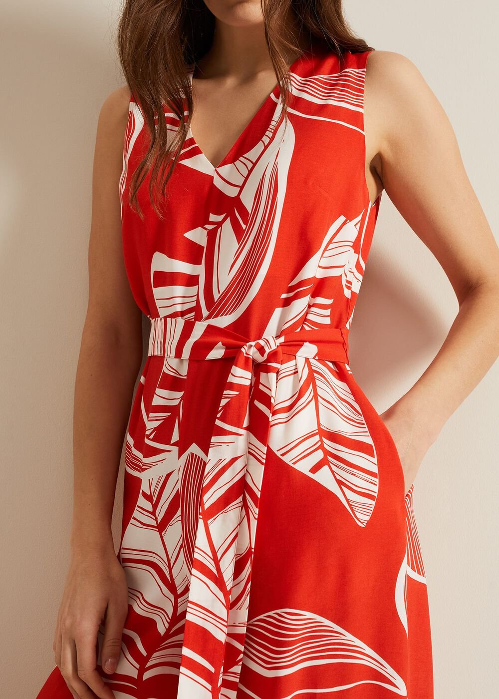 Suzie Leaf Print Jumpsuit Red