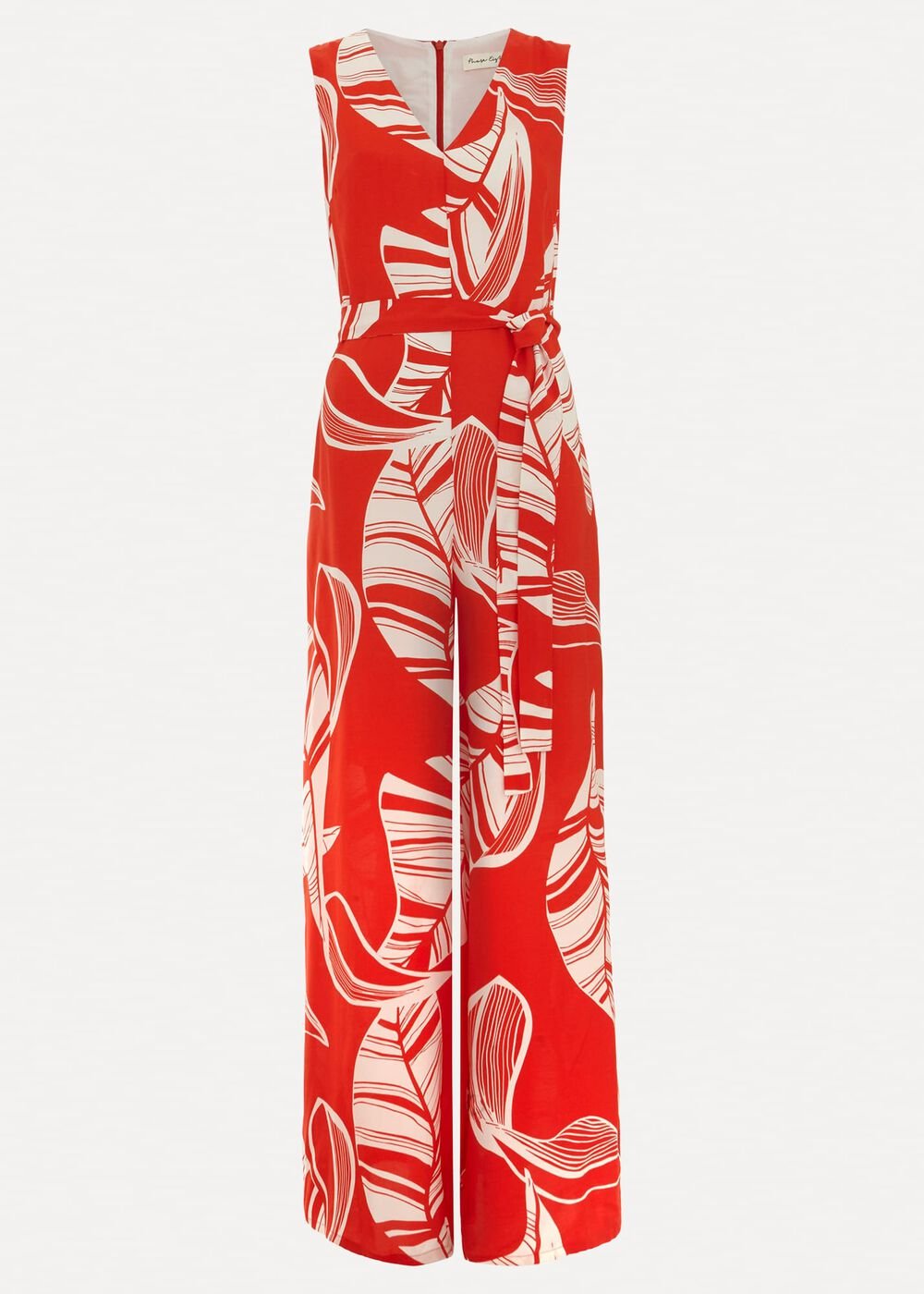 Suzie Leaf Print Jumpsuit Red