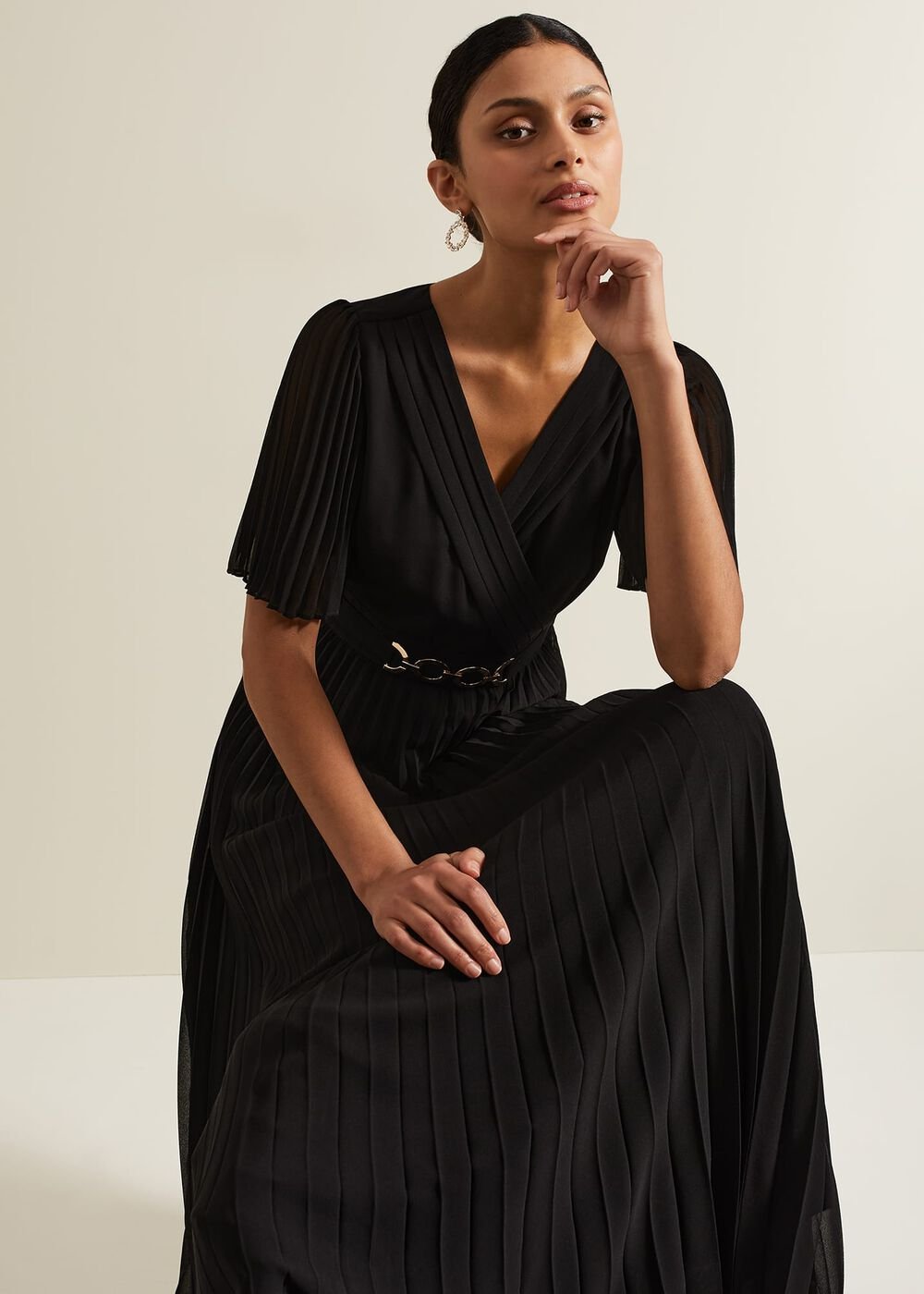 Yasmina Pleated Maxi Dress Black