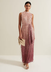 Becka Fringe Sequin Maxi Dress Pink