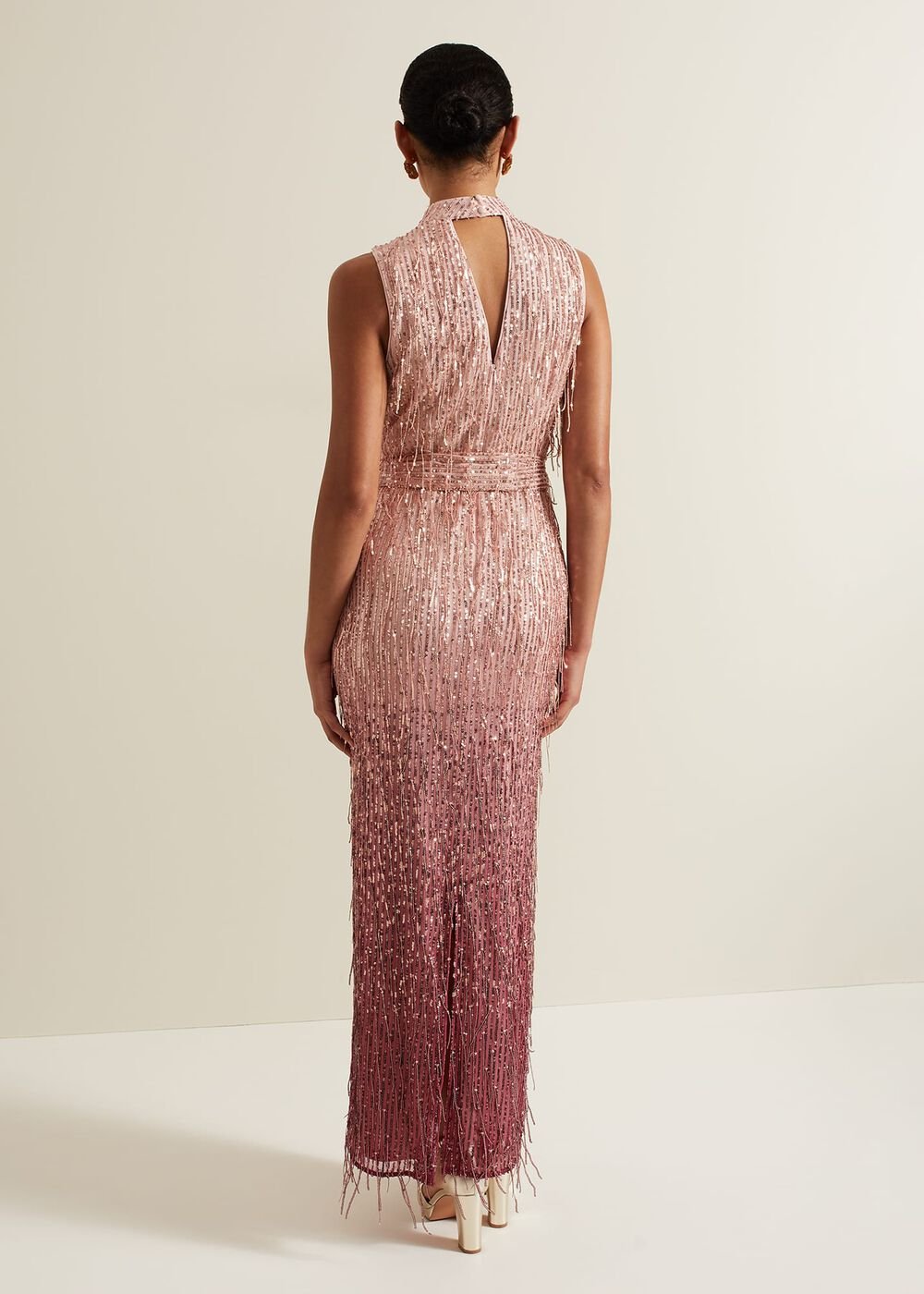 Becka Fringe Sequin Maxi Dress Pink
