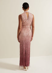 Becka Fringe Sequin Maxi Dress Pink