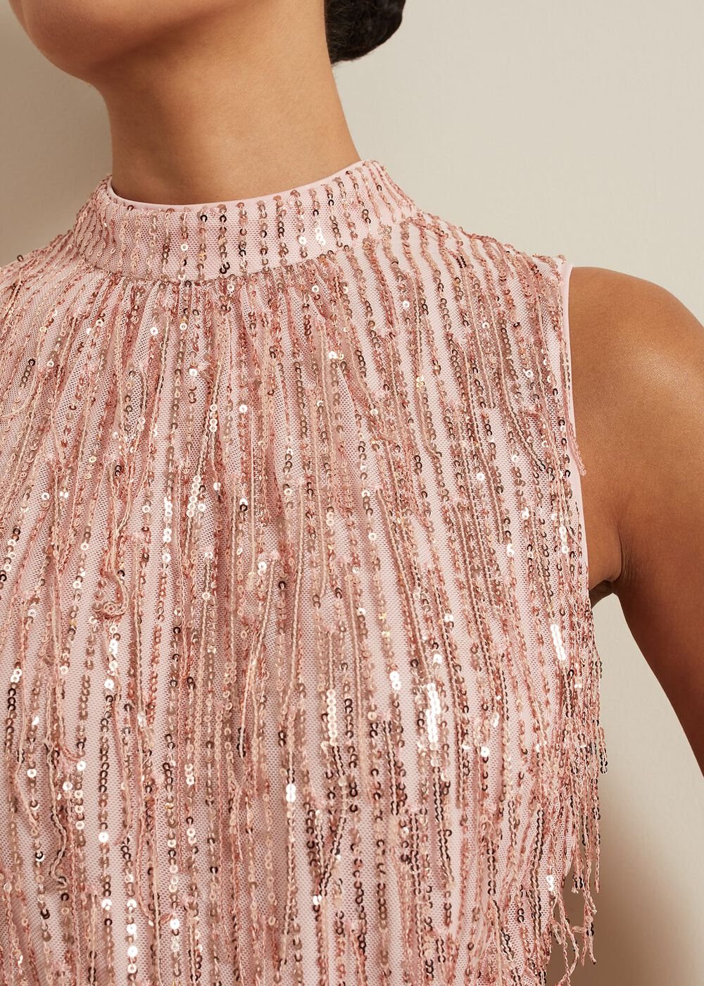Becka Fringe Sequin Maxi Dress Pink