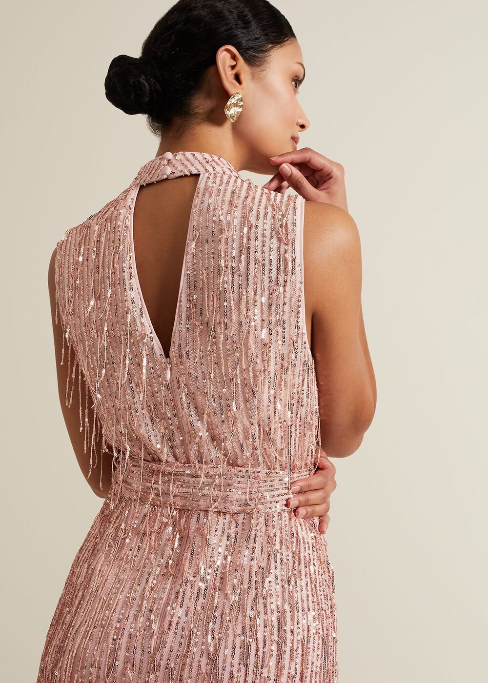 Becka Fringe Sequin Maxi Dress Pink