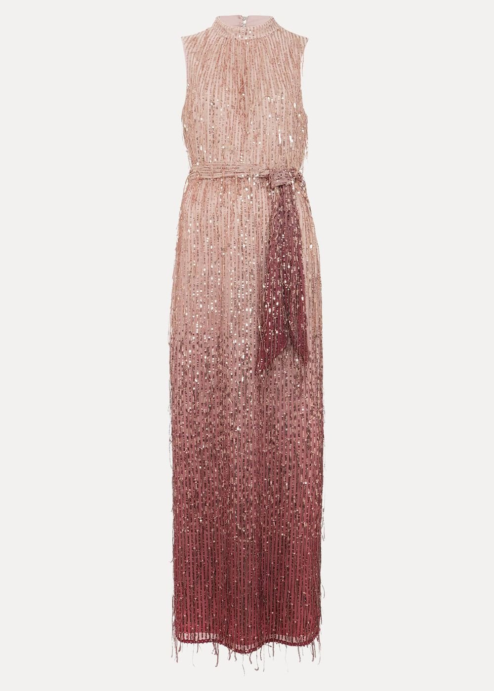 Becka Fringe Sequin Maxi Dress Pink