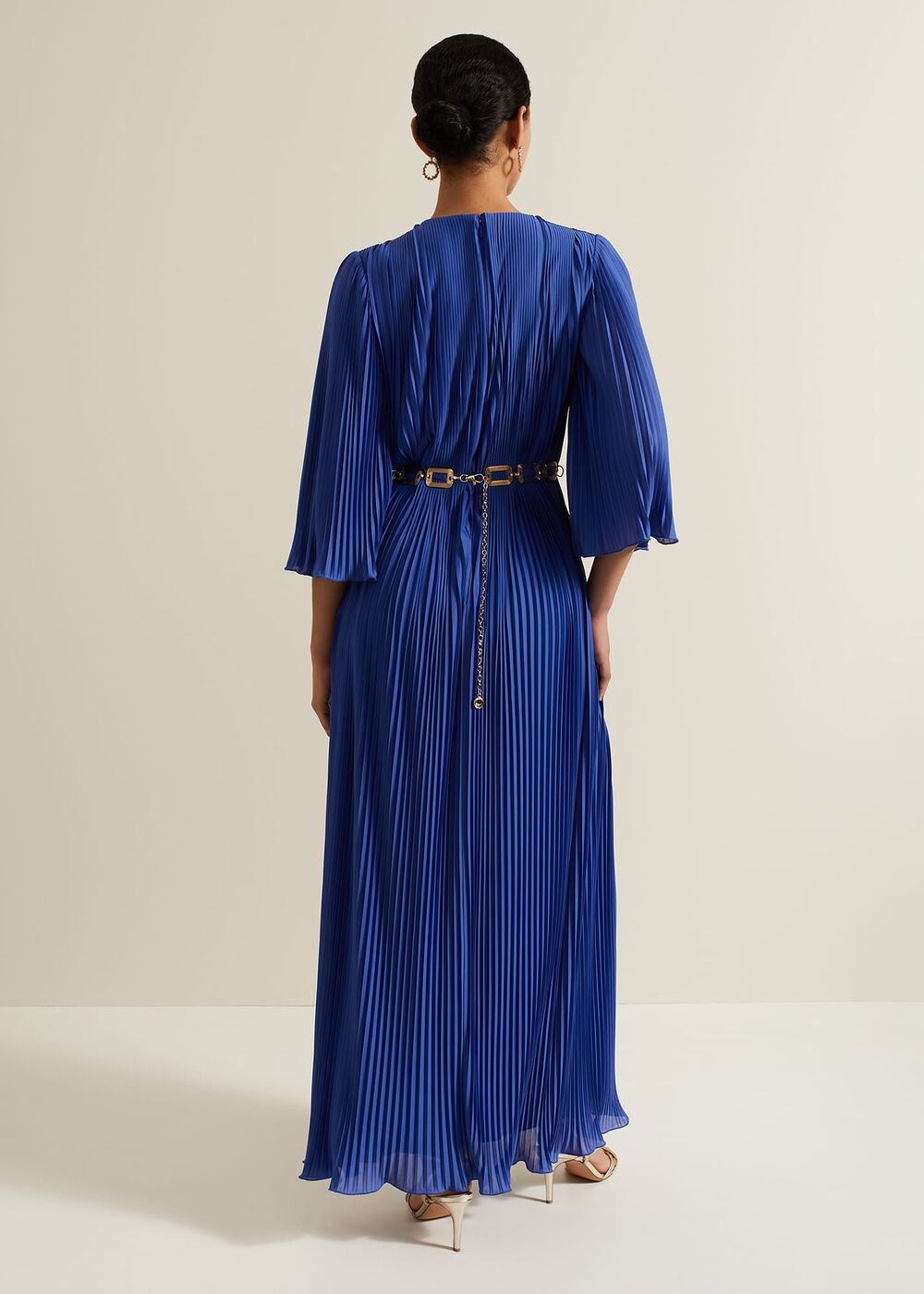 Venetia Pleat Beaded Maxi Dress Blue