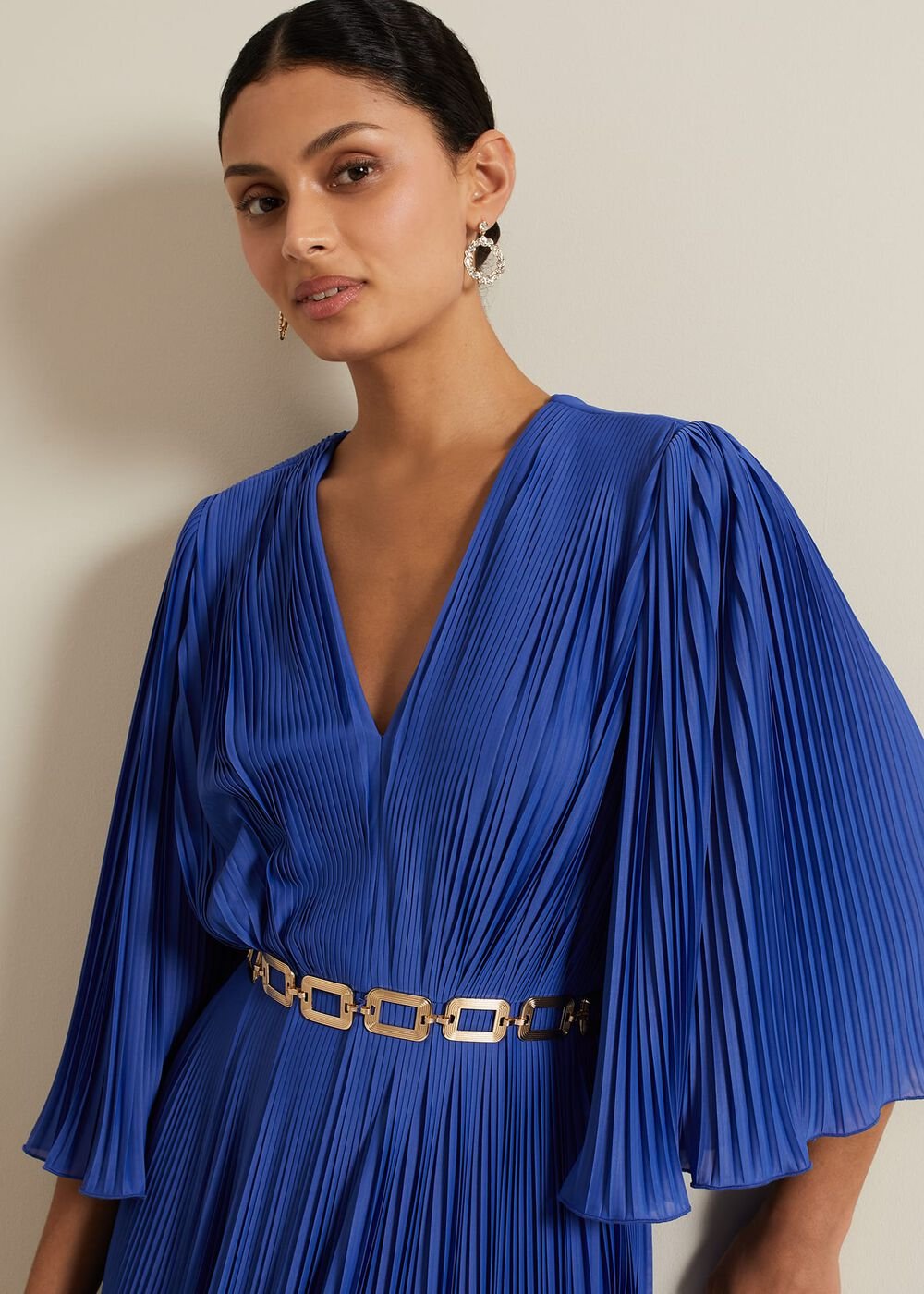 Venetia Pleat Beaded Maxi Dress Blue