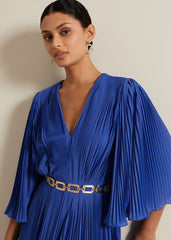 Venetia Pleat Beaded Maxi Dress Blue
