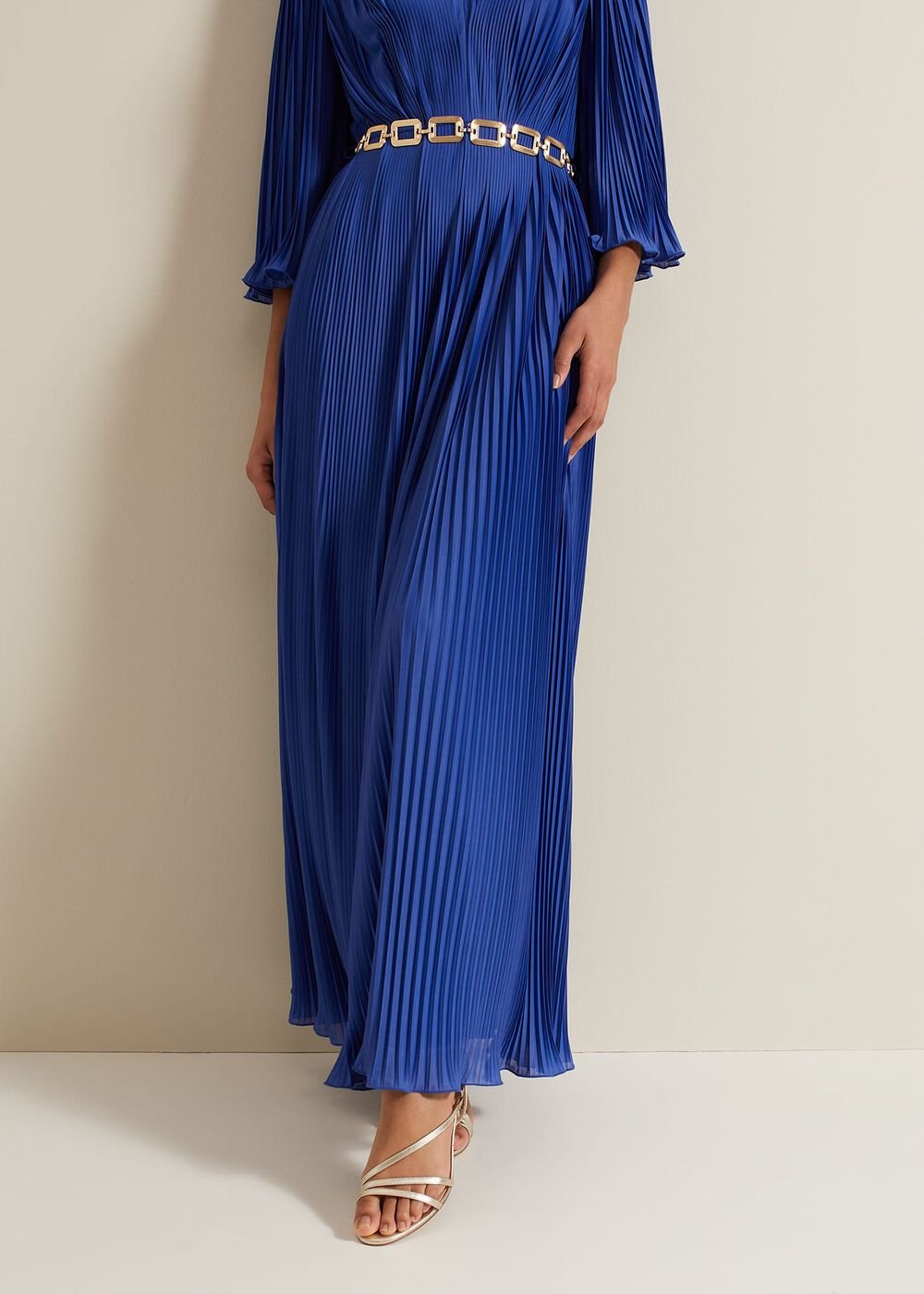 Venetia Pleat Beaded Maxi Dress Blue