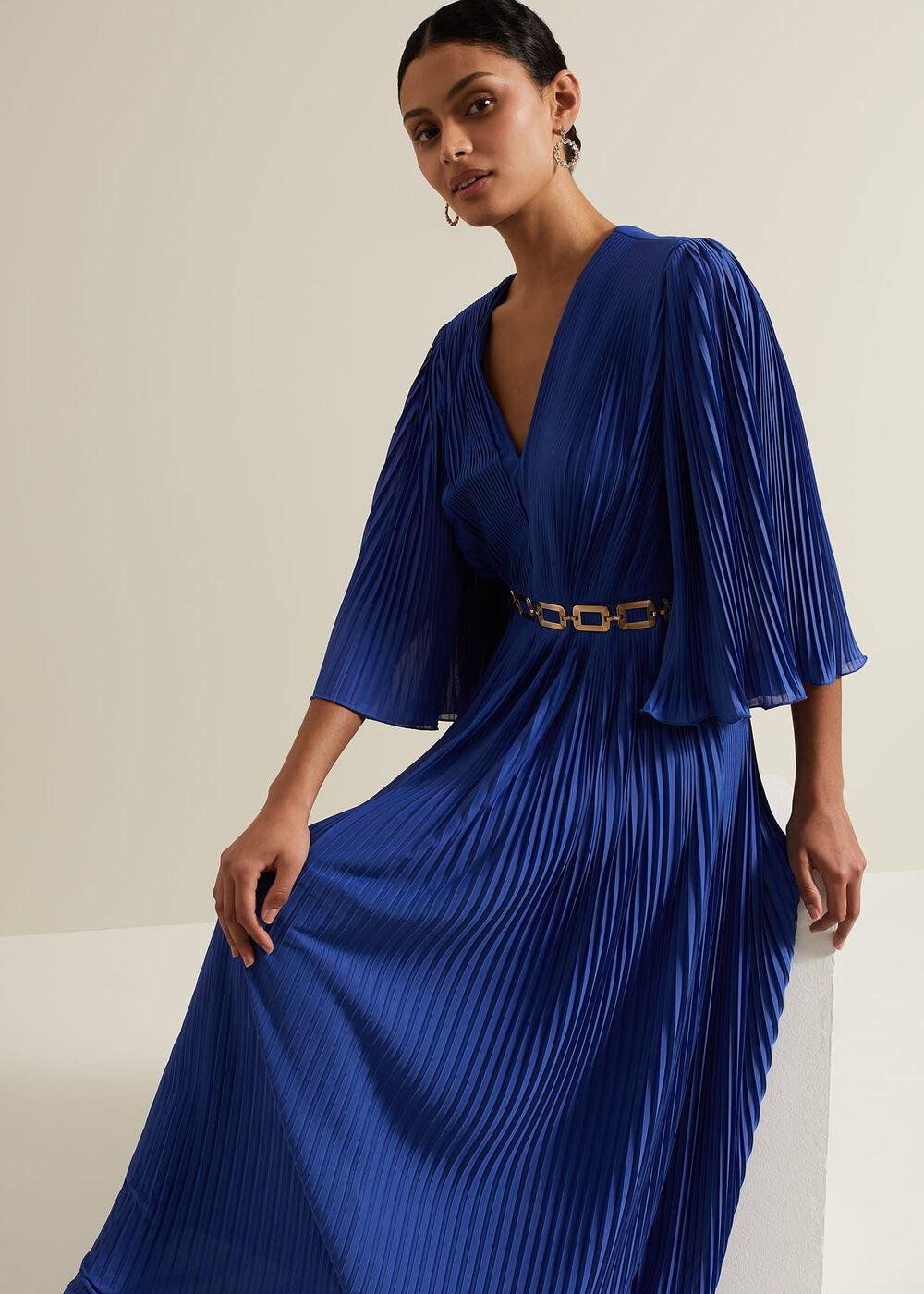 Venetia Pleat Beaded Maxi Dress Blue