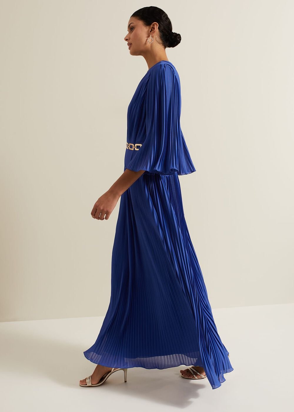Venetia Pleat Beaded Maxi Dress Blue