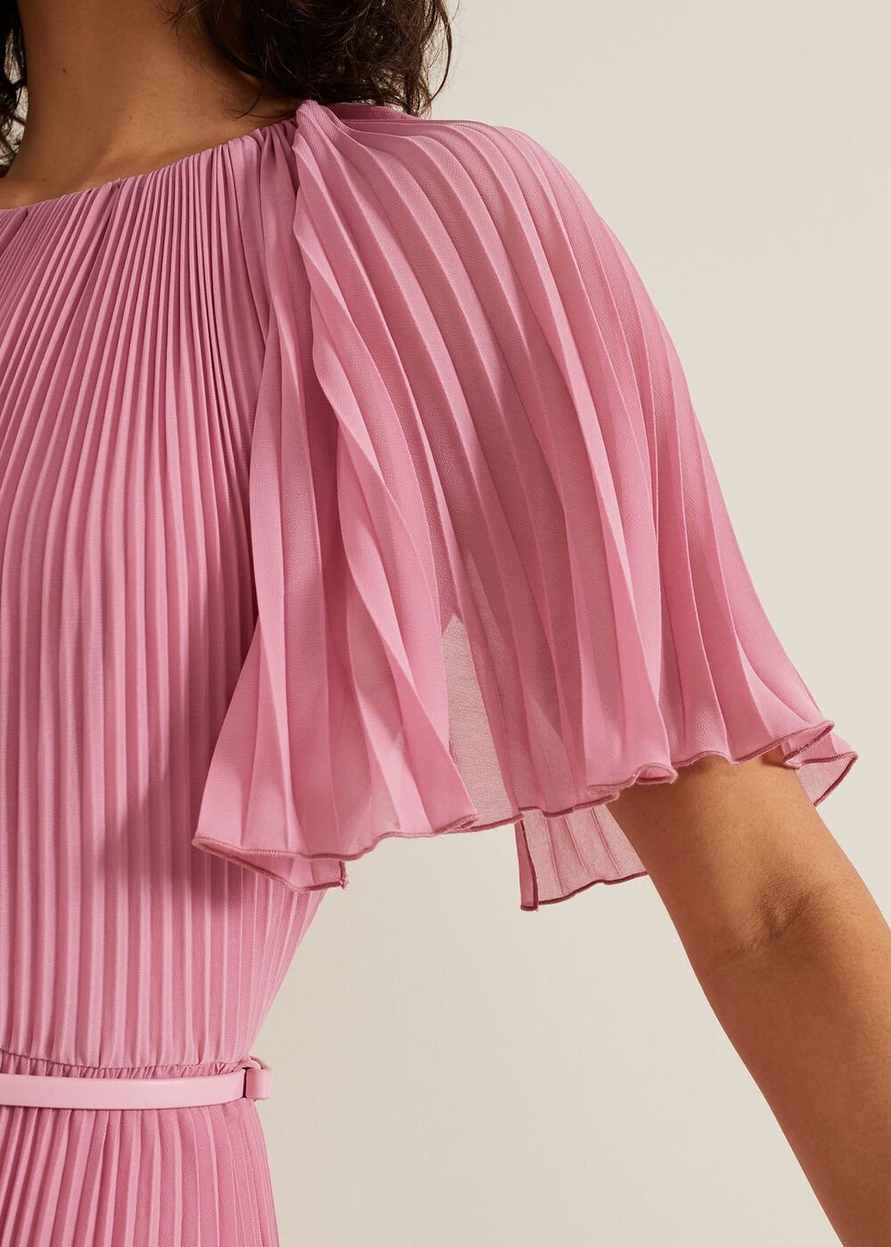 Kathleen Pleated Plain Midi Dres Pink