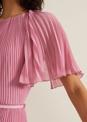 Kathleen Pleated Plain Midi Dres Pink