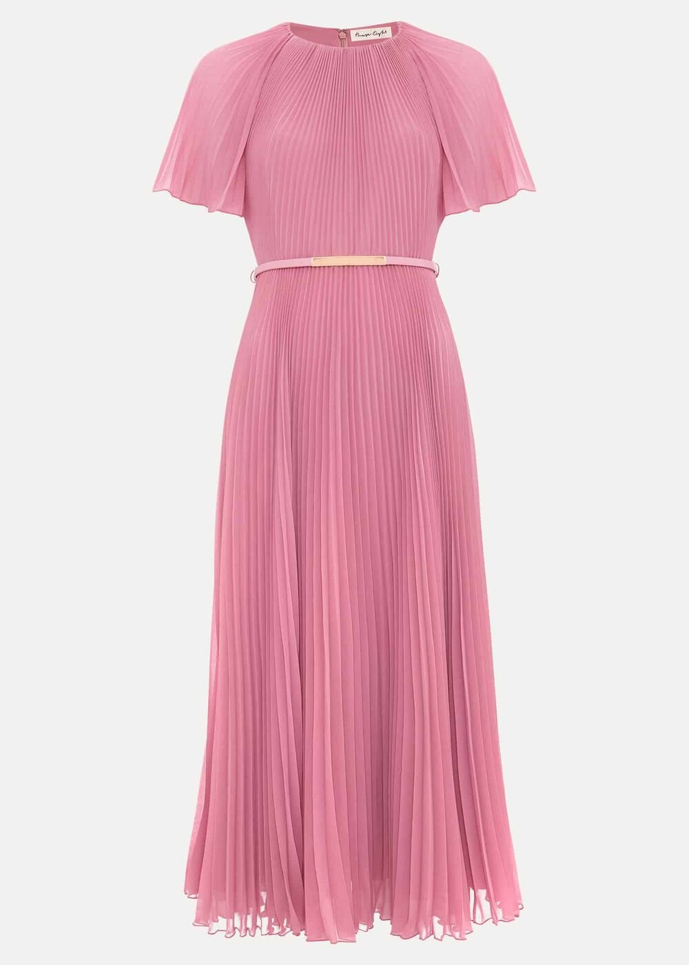 Kathleen Pleated Plain Midi Dres Pink