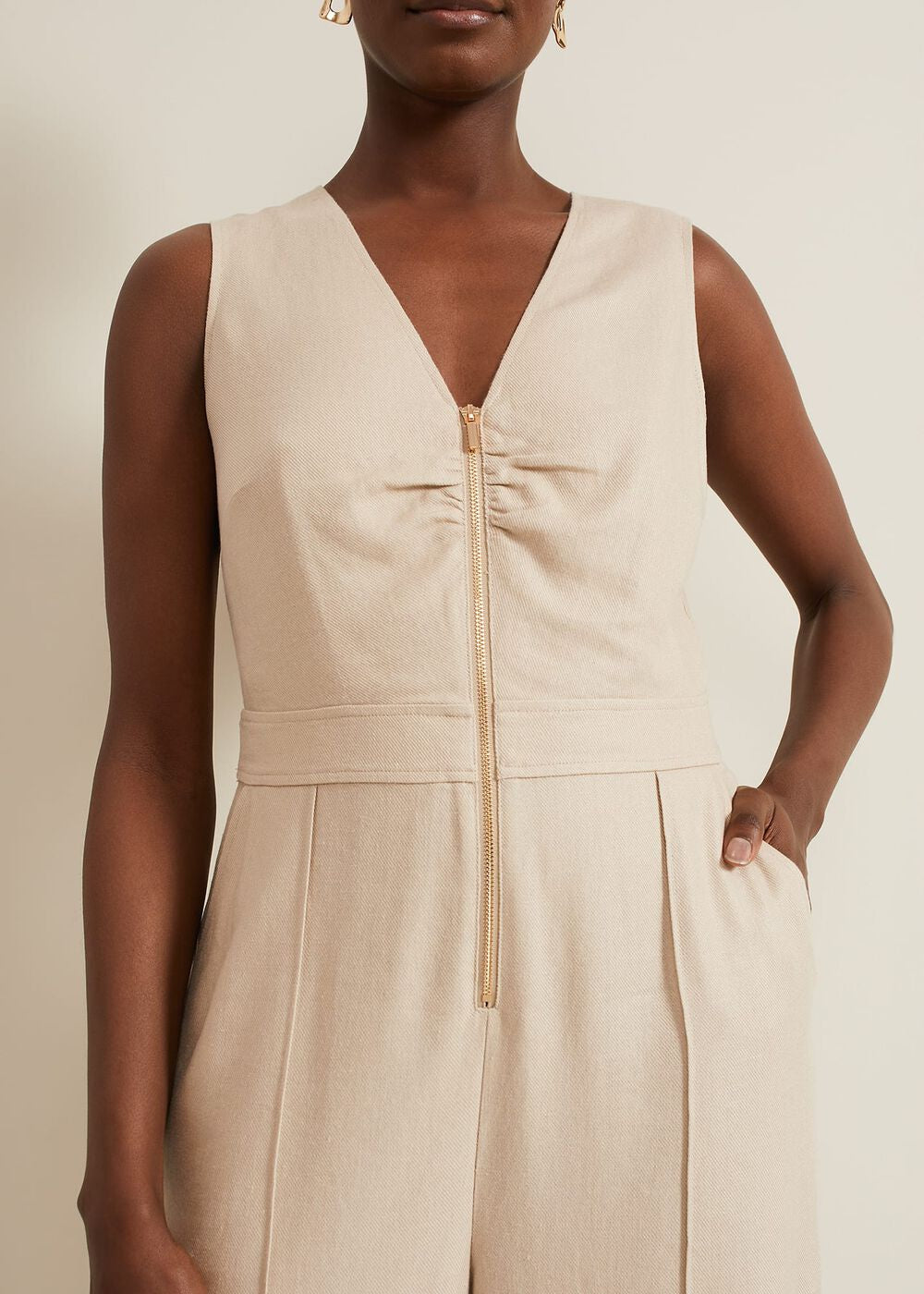 Fraya Zip Front Jumpsuit Stone
