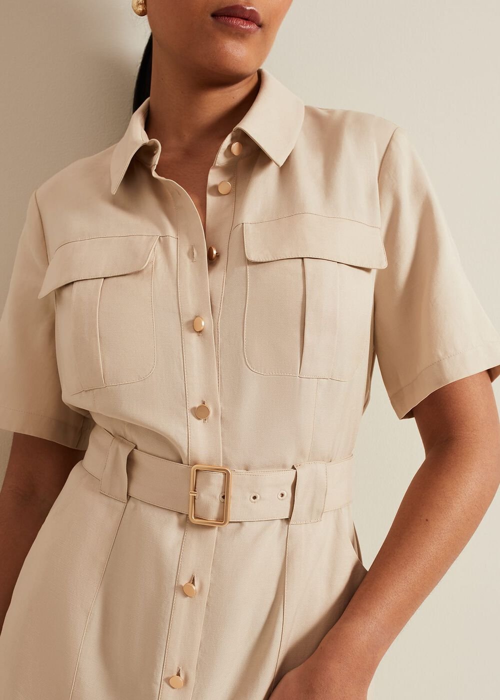 Petite Willow Utility Midi Dress Stone