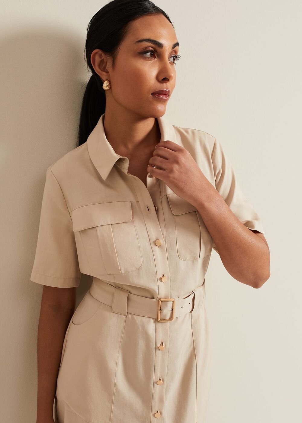 Petite Willow Utility Midi Dress Stone