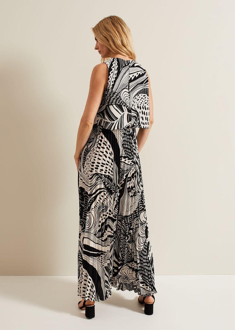 Saskia Abstract Pleated Jumpsuit Black Multi