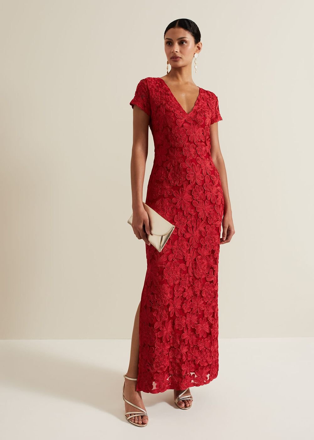 Janice Red Tapework Maxi Dress Red