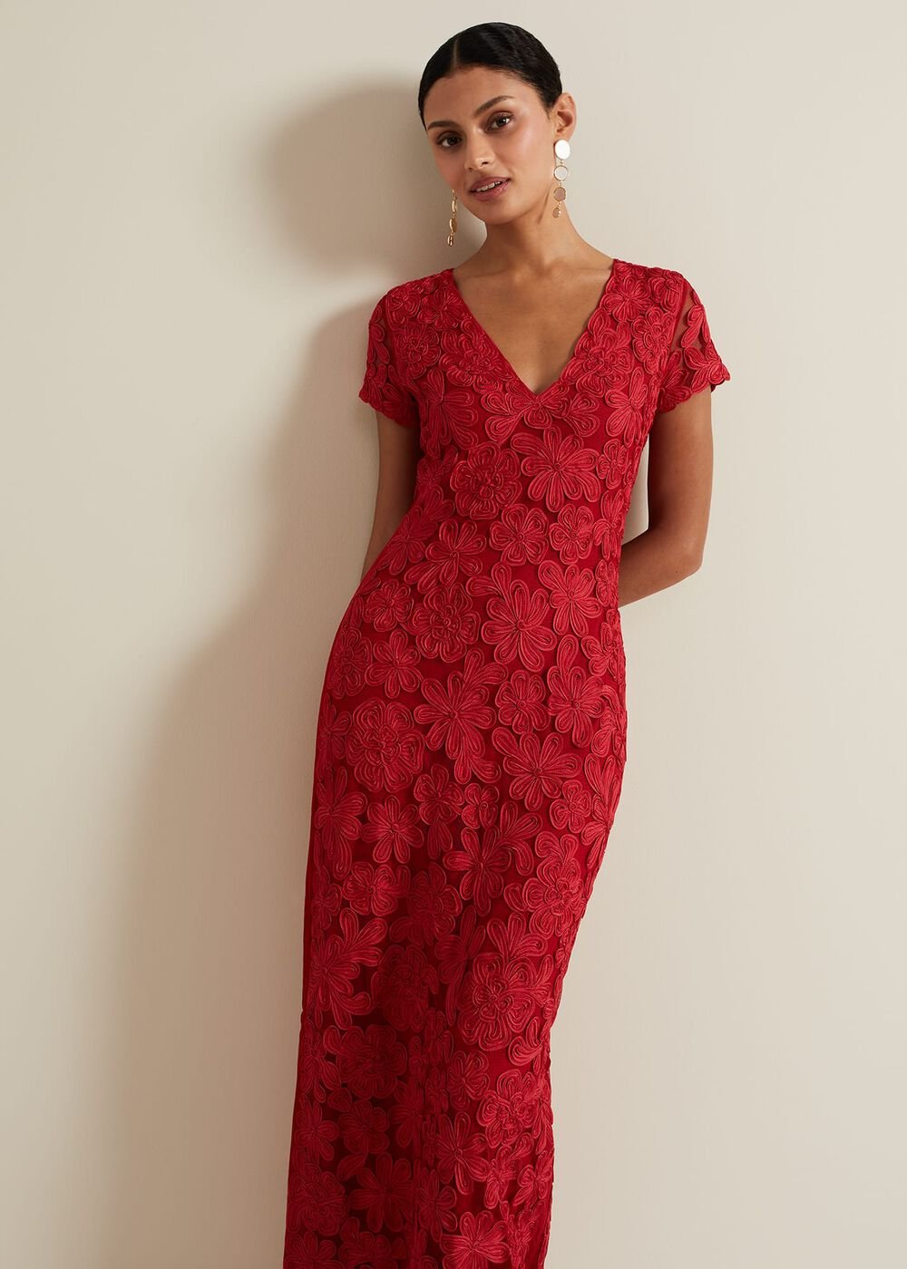 Janice Red Tapework Maxi Dress Red