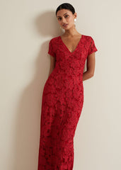 Janice Red Tapework Maxi Dress Red