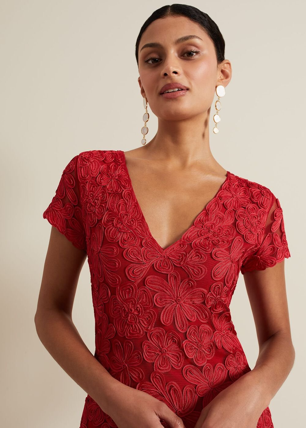 Janice Red Tapework Maxi Dress Red