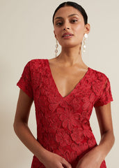 Janice Red Tapework Maxi Dress Red