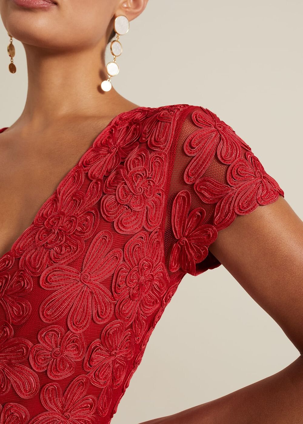 Janice Red Tapework Maxi Dress Red