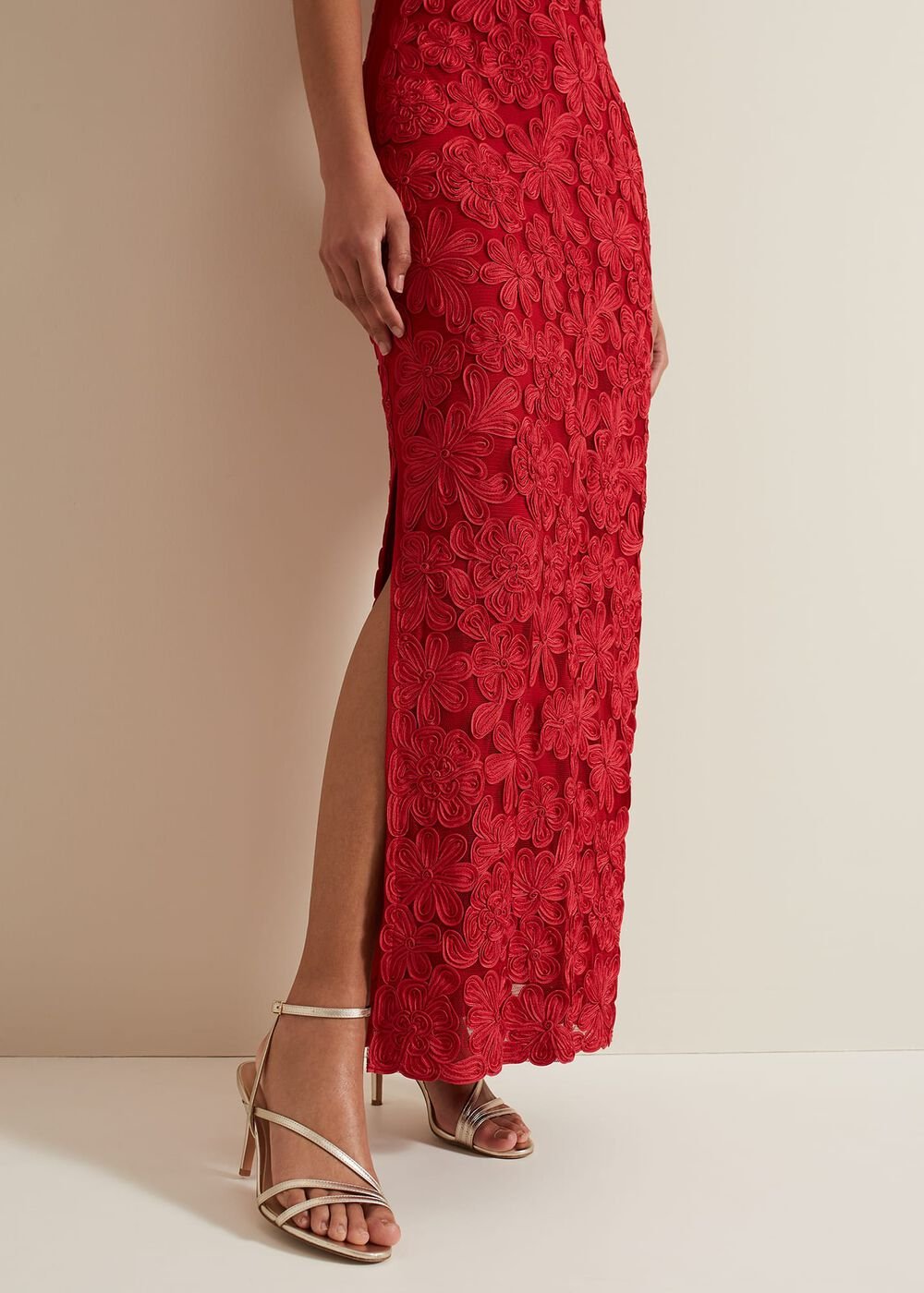 Janice Red Tapework Maxi Dress Red