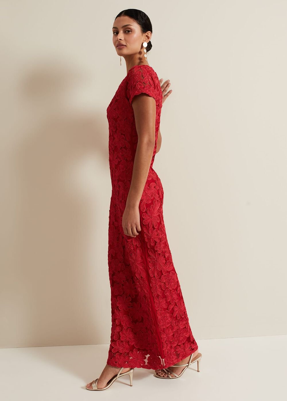 Janice Red Tapework Maxi Dress Red