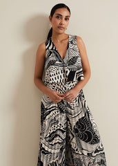 Petite Saskia Abstract Pleated Jumpsuit Black