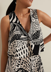 Petite Saskia Abstract Pleated Jumpsuit Black