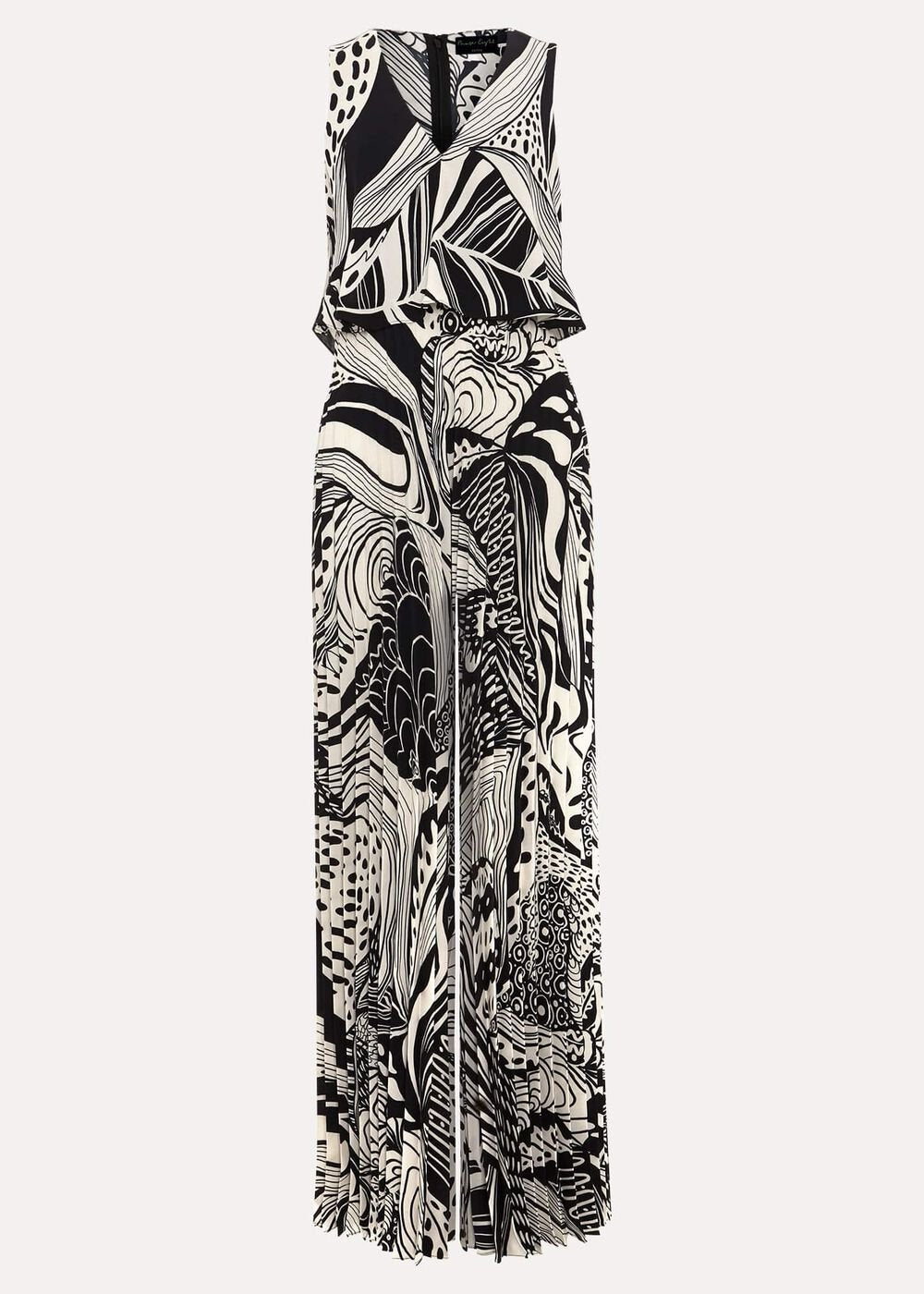 Petite Saskia Abstract Pleated Jumpsuit Black
