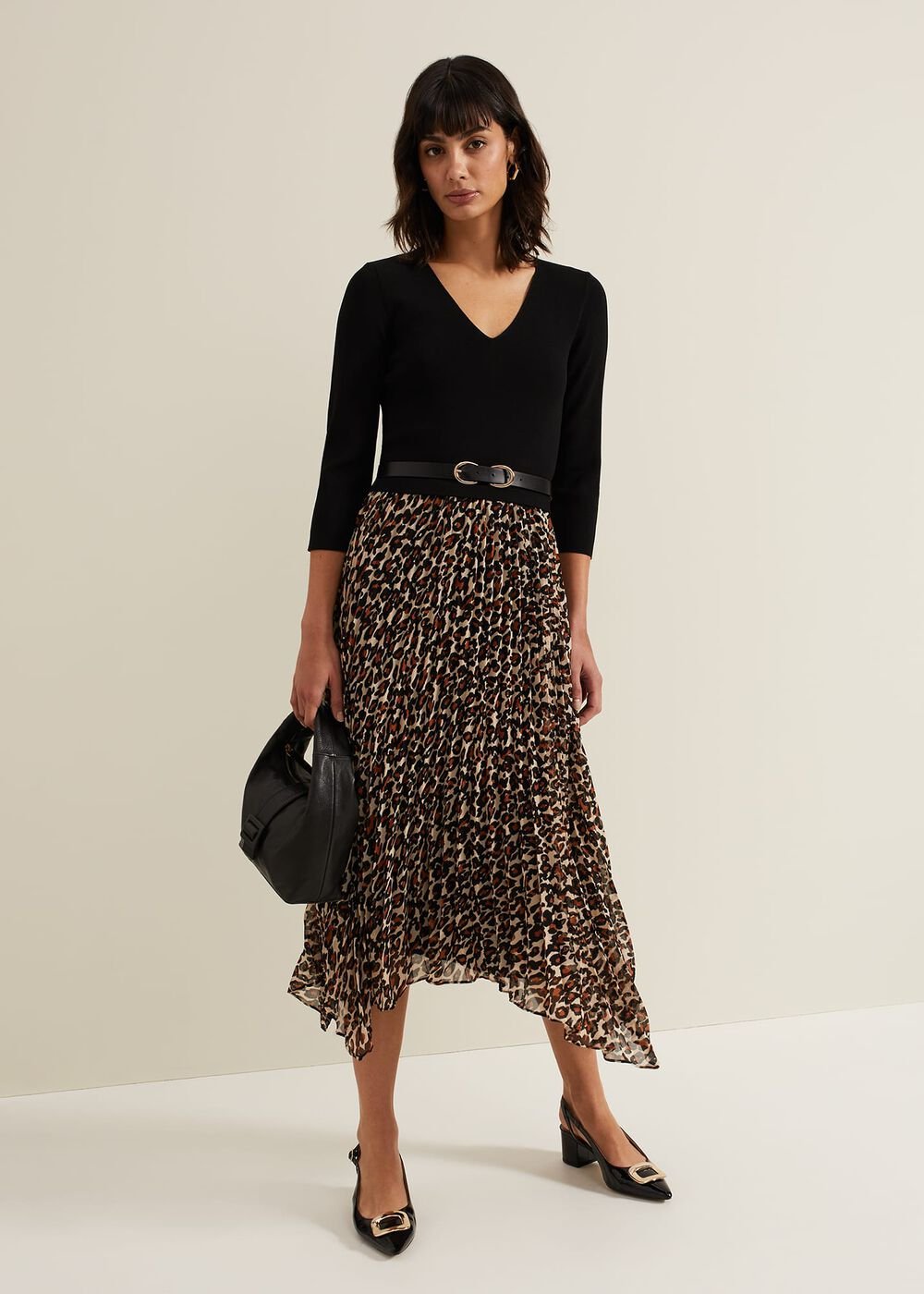 Josephine Animal Woven Hem Knit Dress Black
