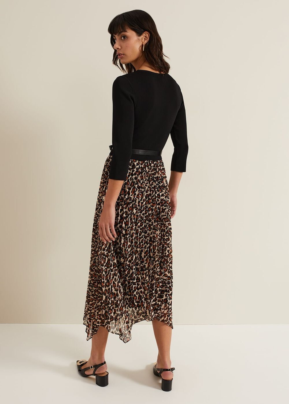 Josephine Animal Woven Hem Knit Dress Black