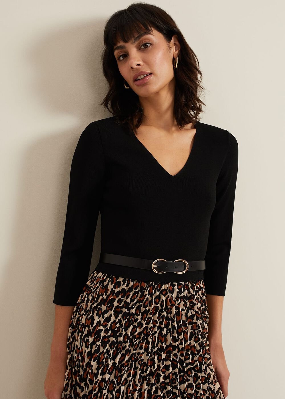 Josephine Animal Woven Hem Knit Dress Black