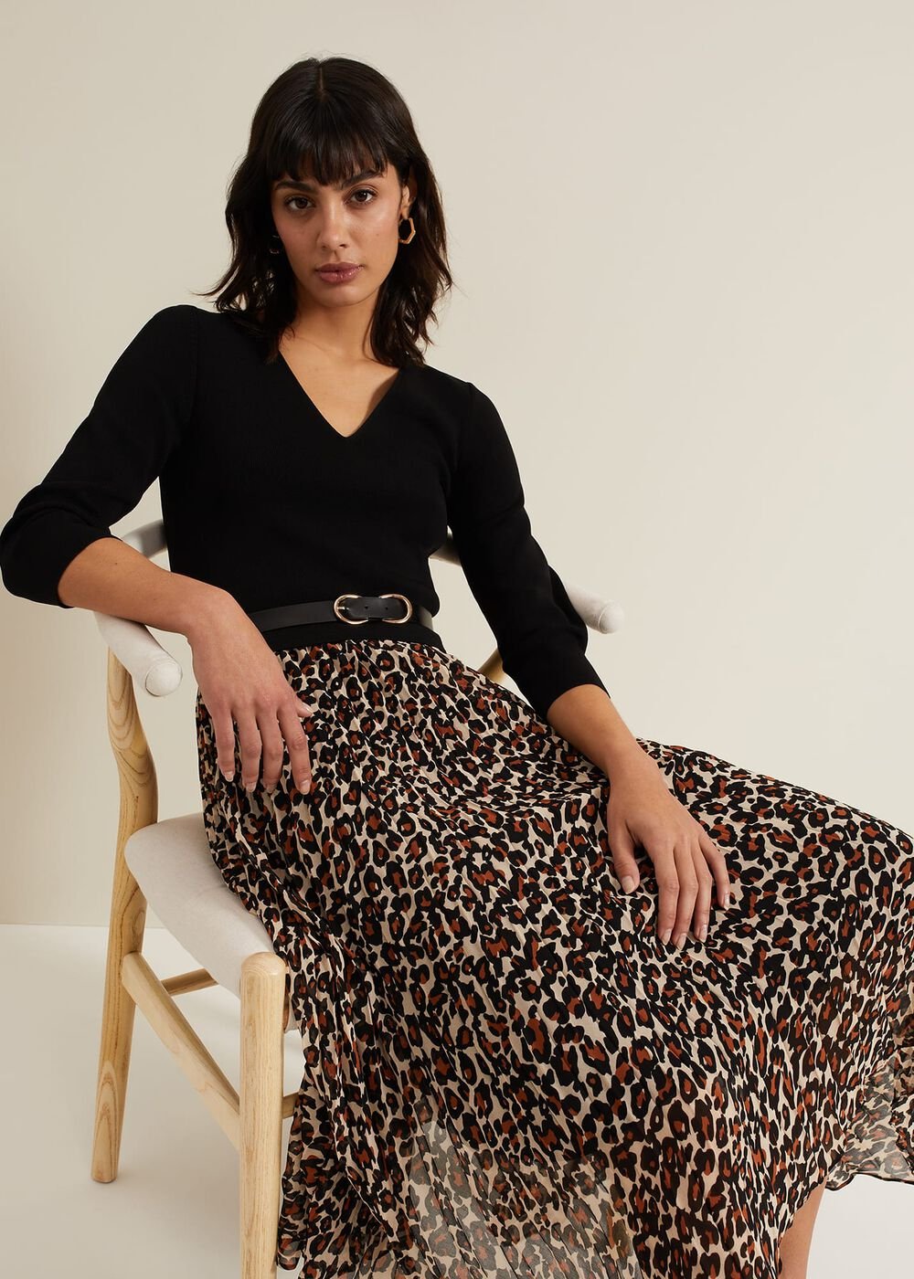 Josephine Animal Woven Hem Knit Dress Black