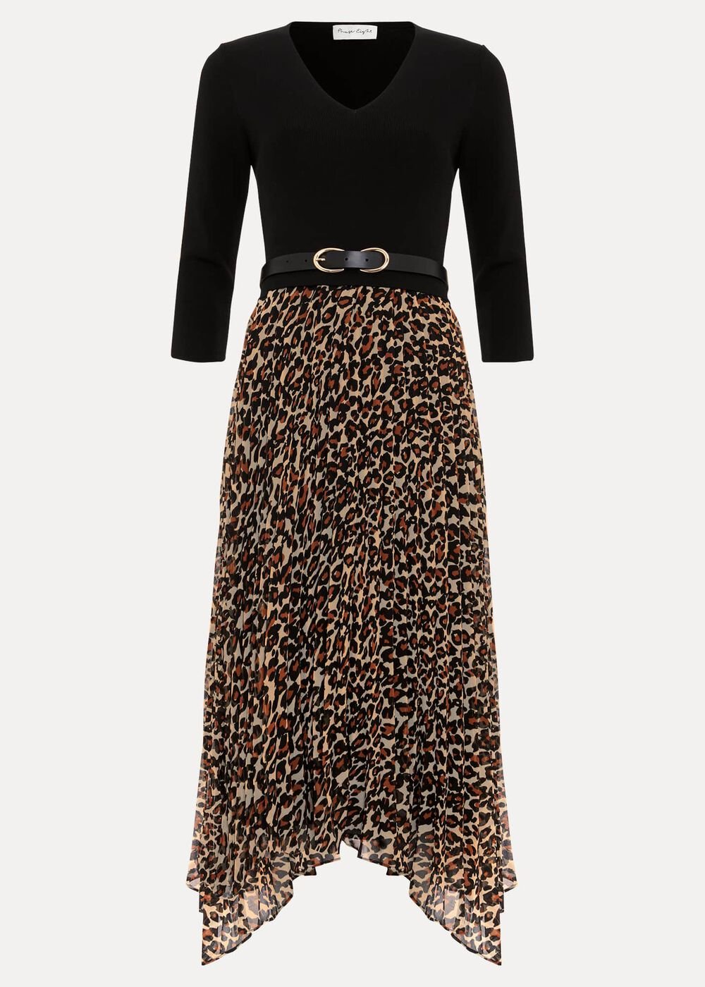 Josephine Animal Woven Hem Knit Dress Black