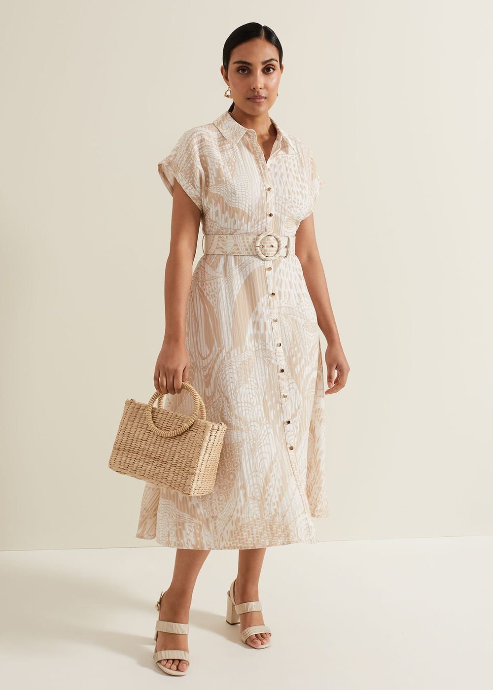 Petite Mandi Abstract Shirt Dress Neutral
