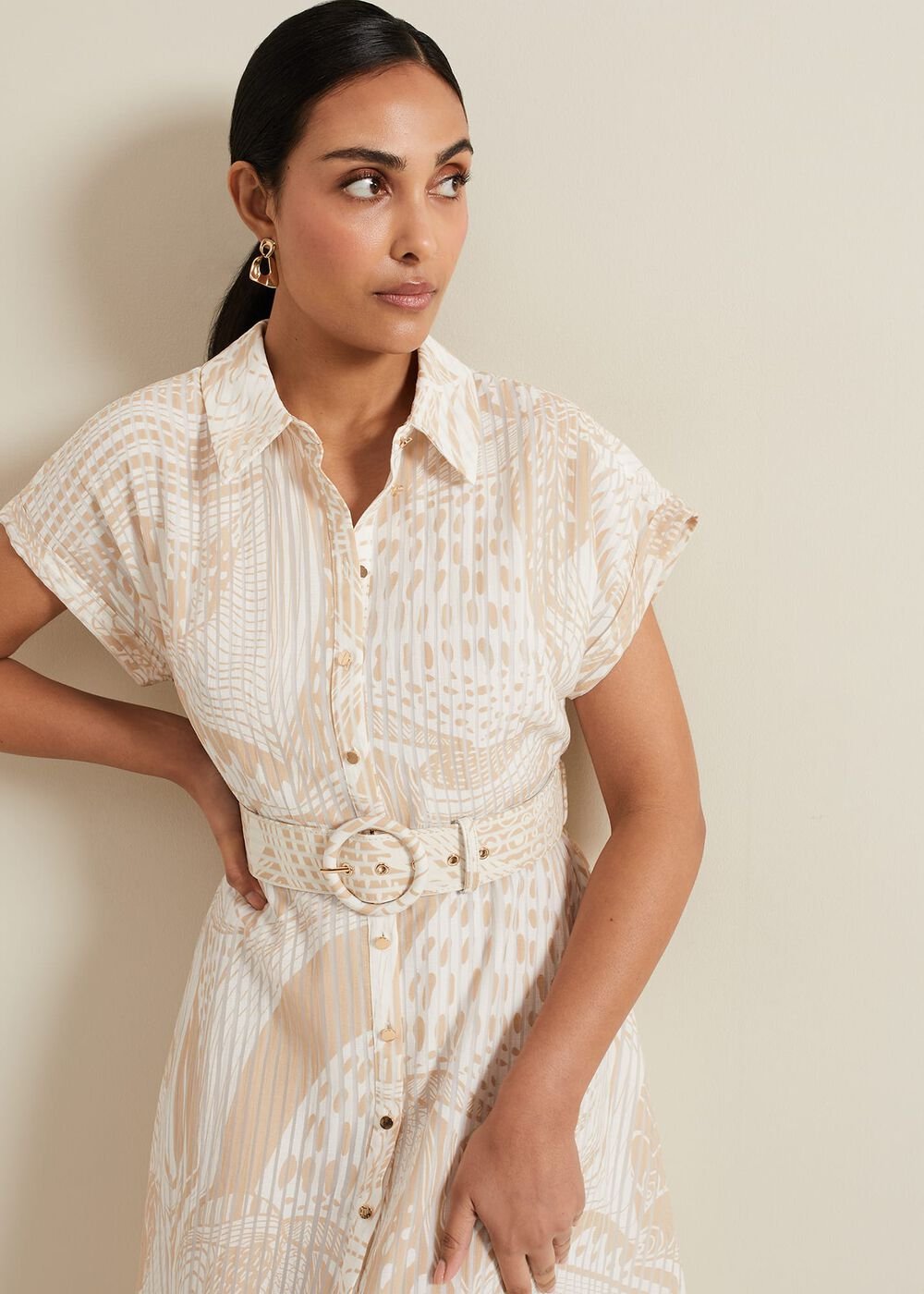 Petite Mandi Abstract Shirt Dress Neutral