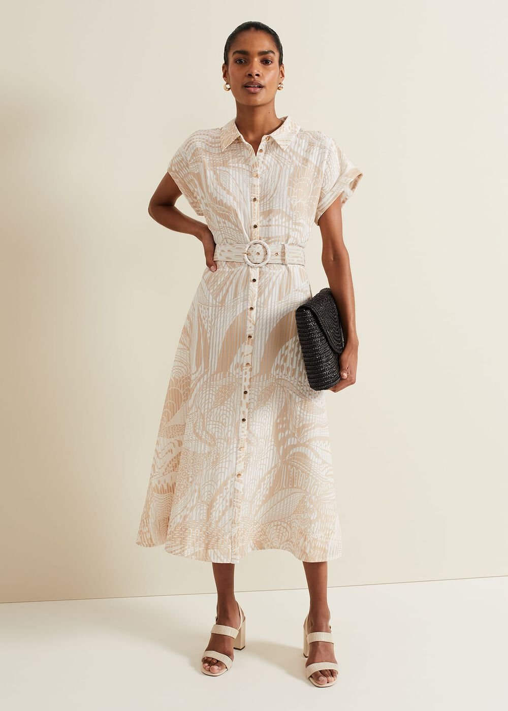 Mandi Abstract Stripe Shirt Dress Neutral