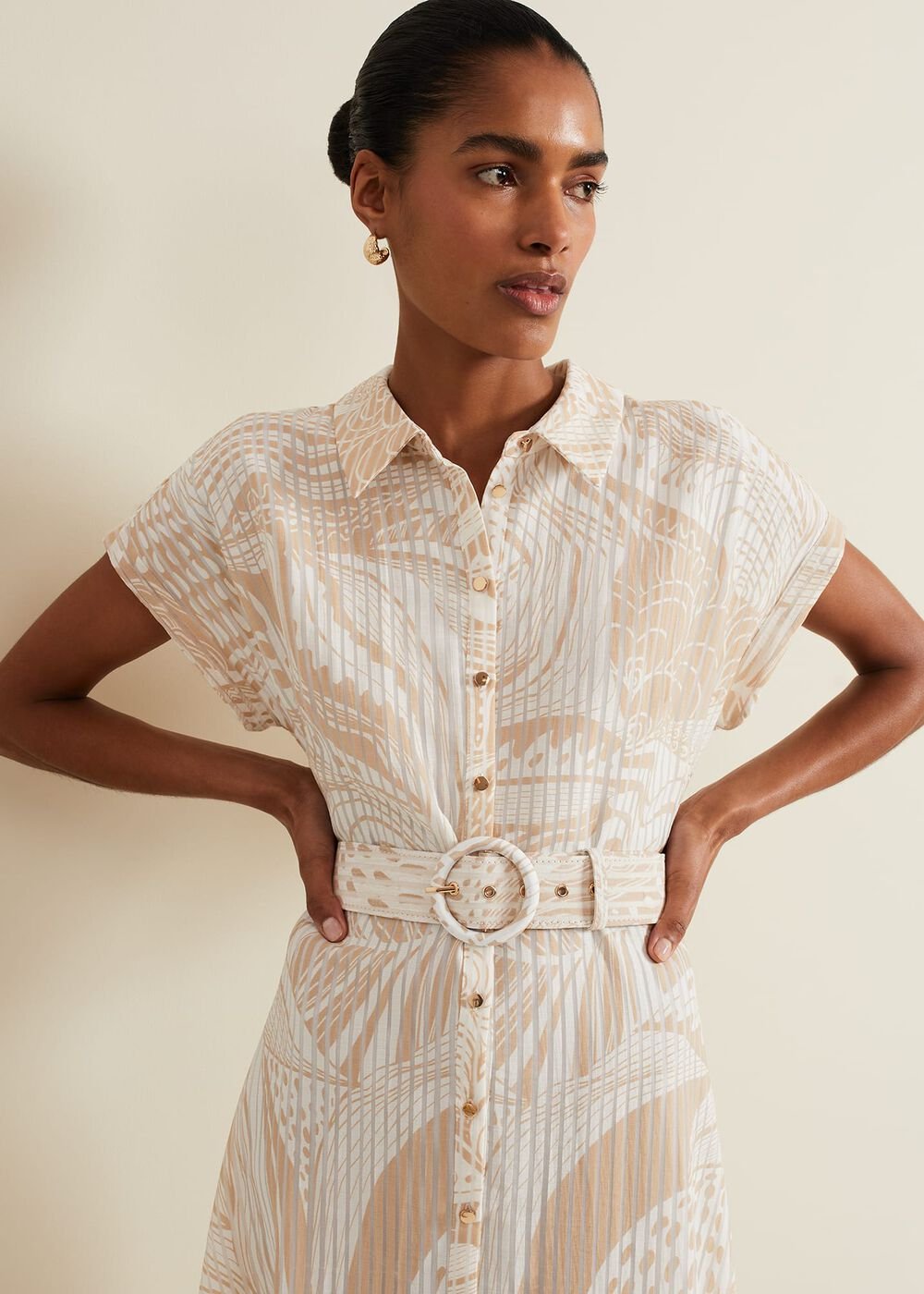 Mandi Abstract Stripe Shirt Dress Neutral
