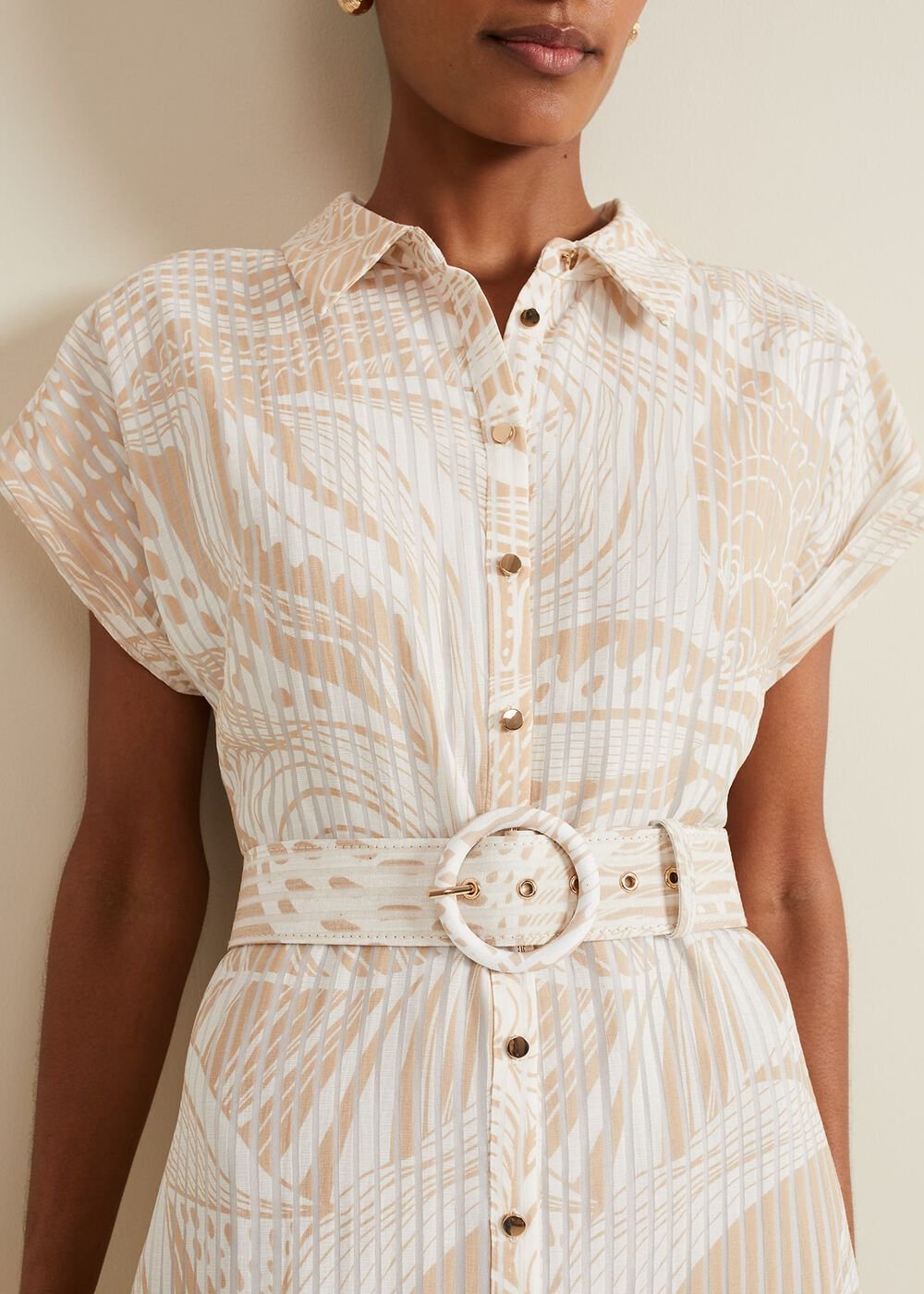 Mandi Abstract Stripe Shirt Dress Neutral