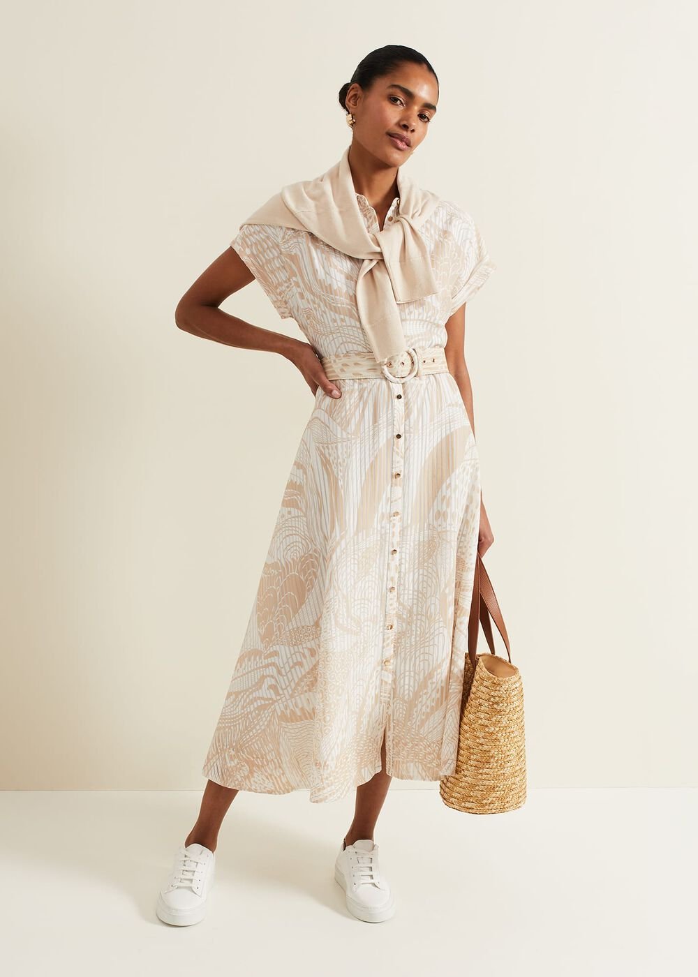 Mandi Abstract Stripe Shirt Dress Neutral