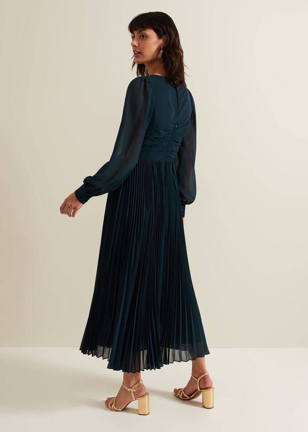 Kindra Teal Chiffon Pleated Midi Dress Teal