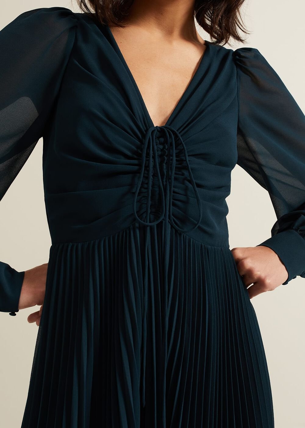 Kindra Teal Chiffon Pleated Midi Dress Teal