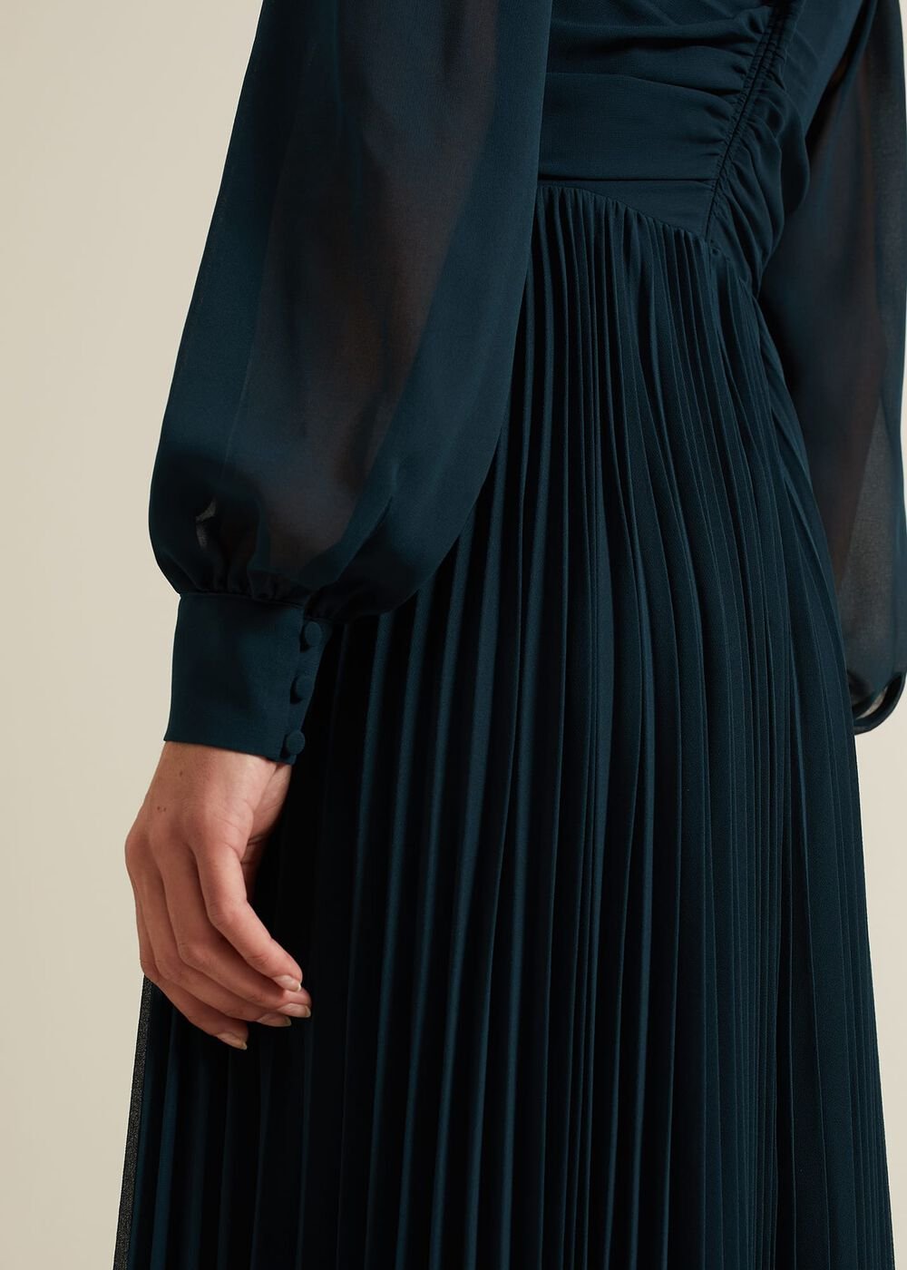 Kindra Teal Chiffon Pleated Midi Dress Teal