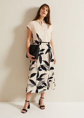 Felicity Leaf Print Midi Dress Black/Multi