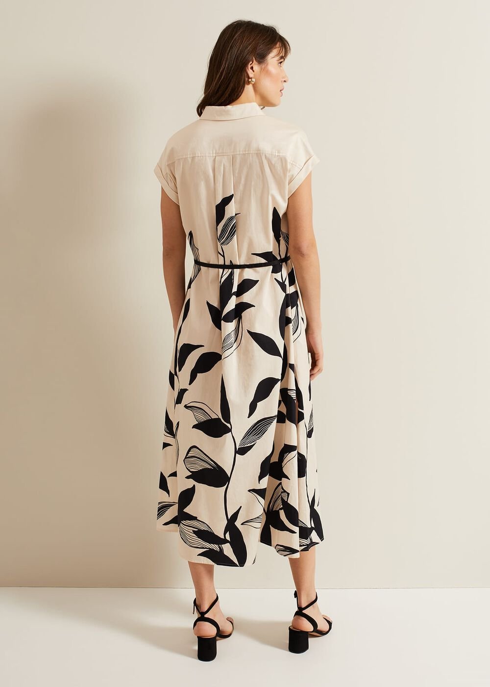 Felicity Leaf Print Midi Dress Black/Multi